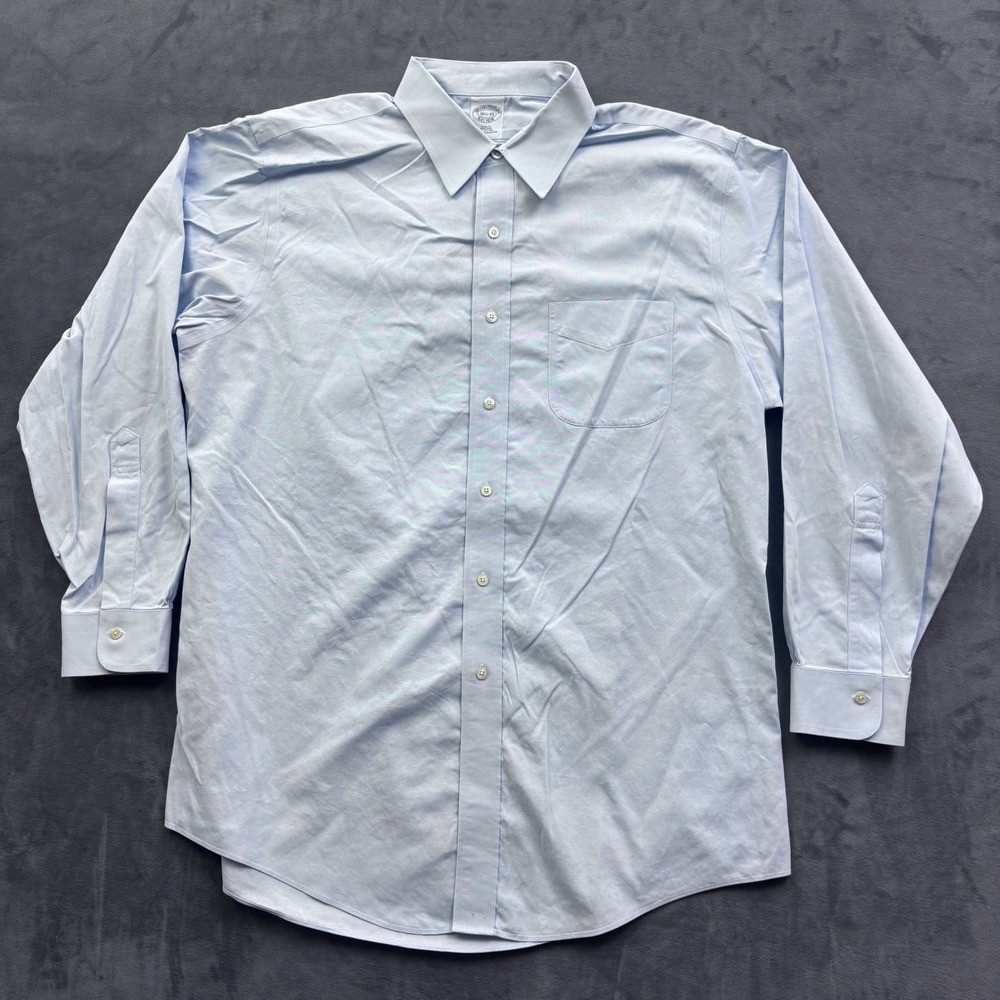 Brooks Brothers Mens 16.5 33 Slim Fit Non-Iron Light Blue Dress Shirt Preppy